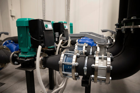 Cooling system of a supercomputer. Pipes with electrical motors.