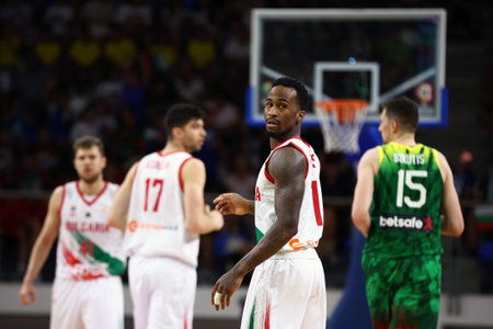 Samokov, Bulgaria - 1 July, 2022: Dee Bost from Bulgaria is seen in action during the FIBA Basketball World Cup 2023 European Qualifiers against Lithuania.のeditorial素材