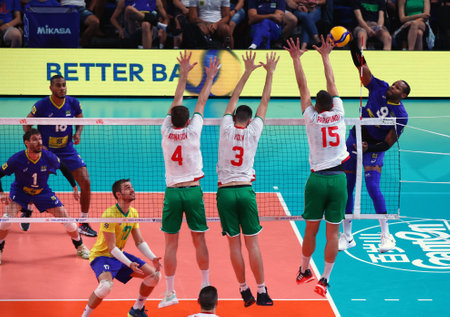 Sofia, Bulgaria - 4 July, 2022: Teams of Bulgaria and Brazil are seen in action during a Volleyball World Championship group stage match.のeditorial素材