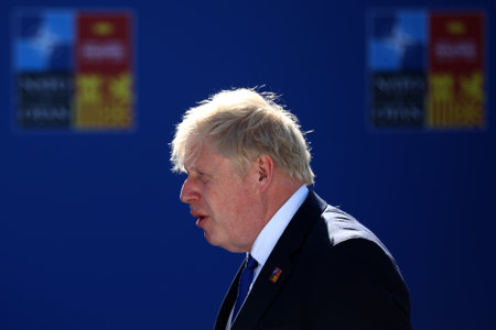 Spain, Madrid - 29 June, 2022: British Prime Minister Boris Johnson attends the NATO summit in Madrid, Spain.のeditorial素材