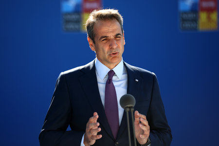 Spain, Madrid - 29 June, 2022: Greek Prime Minister Kyriakos Mitsotakis attends the NATO summit in Madrid, Spain.のeditorial素材