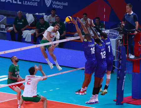 Sofia, Bulgaria - 4 July, 2022: Teams of Bulgaria and Brazil are seen in action during a Volleyball World Championship group stage match.のeditorial素材