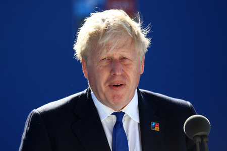 Spain, Madrid - 29 June, 2022: British Prime Minister Boris Johnson speaks to the media at the NATO summit in Madrid, Spain.のeditorial素材