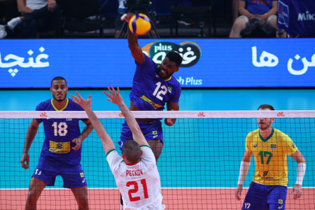 Sofia, Bulgaria - 4 July, 2022: Teams of Bulgaria and Brazil are seen in action during a Volleyball World Championship group stage match.のeditorial素材