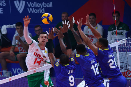 Sofia, Bulgaria - 4 July, 2022: Teams of Bulgaria and Brazil are seen in action during a Volleyball World Championship group stage match.のeditorial素材
