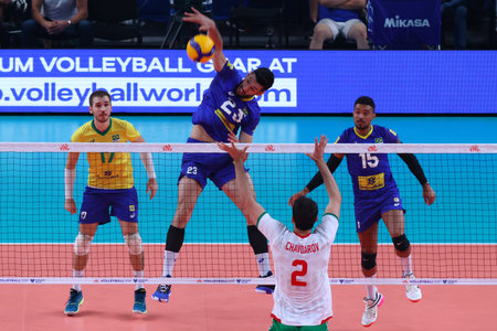 Sofia, Bulgaria - 4 July, 2022: Teams of Bulgaria and Brazil are seen in action during a Volleyball World Championship group stage match.のeditorial素材