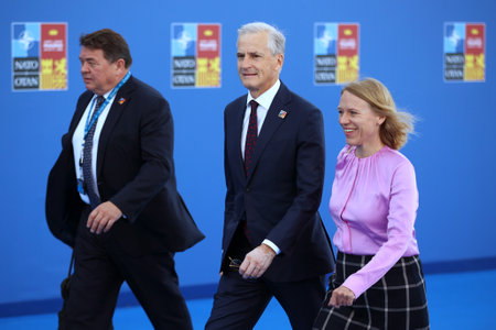 Spain, Madrid - 30 June, 2022: Norway's Prime Minister Jonas Gahr Stoere (C) attends the NATO summit in Madrid, Spain.のeditorial素材