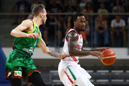 Samokov, Bulgaria - 1 July, 2022: Dee Bost (R) from Bulgaria is seen in action during the FIBA Basketball World Cup 2023 European Qualifiers against Lithuania.のeditorial素材