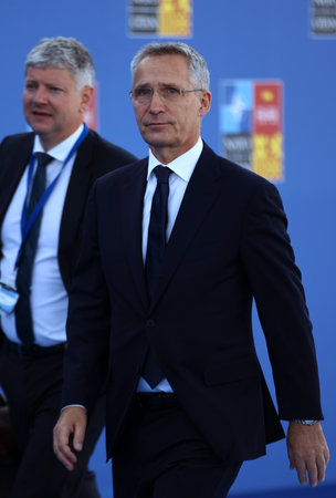 Spain, Madrid - 30 June, 2022: NATO Secretary General Jens Stoltenberg (R) attends the NATO summit in Madrid, Spain.のeditorial素材