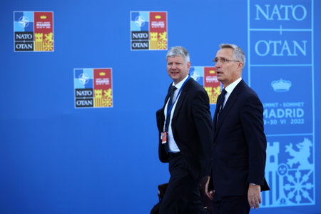 Spain, Madrid - 30 June, 2022: NATO Secretary General Jens Stoltenberg (R) attends the NATO summit in Madrid, Spain.のeditorial素材