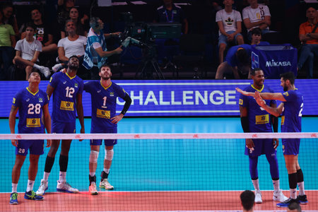 Sofia, Bulgaria - 4 July, 2022: Team of Brazil is seen during a Volleyball World Championship group stage match between Bulgaria and Brazil.のeditorial素材