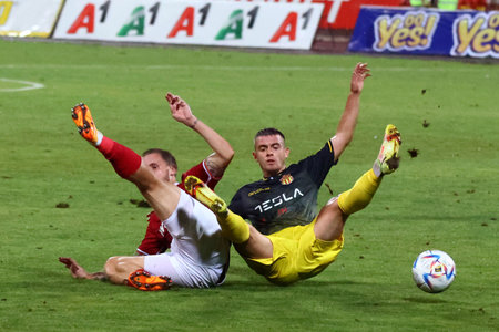 Sofia, Bulgaria - 28 July, 2022: Players are seen in action during the UEFA Europa Conference League qualification soccer match between CSKA Sofia and Makedonija GP.のeditorial素材