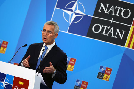 Madrid, Spain - 29 June, 2022: NATO Secretary General Jens Stoltenberg speaks at a press conference during a NATO summit in Madrid, Spain.のeditorial素材