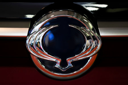 Sofia, Bulgaria - 3 June, 2022: Close-up of SsangYong logo is seen on a car at Sofia Motor Show.のeditorial素材