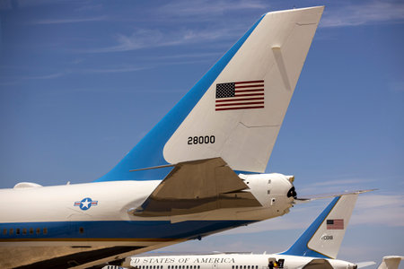 Madrid, Spain - 30 June, 2022: Air Force One, the airplane of the US President, is seen landed on Torrejon Air Base. Spain hosted a NATO summit from 28 to 30 of June.のeditorial素材