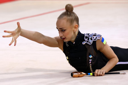 Sofia, Bulgaria - 15 September, 2022: Viktoriia Onopriienko of Ukraine in action during the 39th FIG Rhythmic Gymnastics World Championships.のeditorial素材