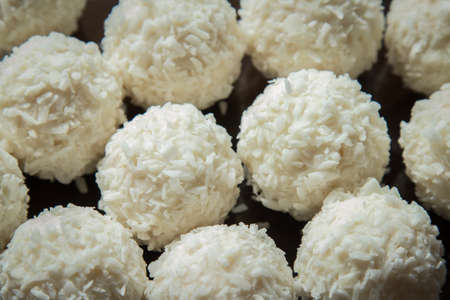 Sweet white coconut candyes close-upの写真素材