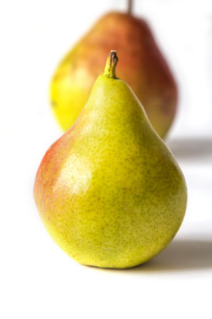 A couple pears on white background. Macro viewの写真素材