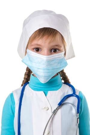 Close up of a female doctor or nurse isolated on white background, model is a Caucasian woman.の写真素材