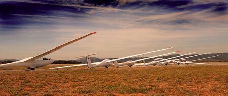 seven white gliders in an aerodrome in south of Franceの写真素材