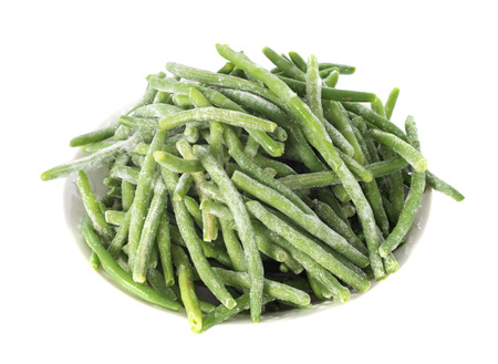 frozen green bean in front of white backgroundの写真素材