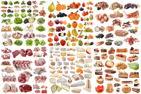 group of food in front of white backgroundの写真素材