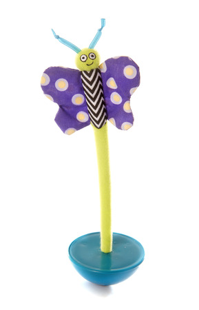 toy for kitten in front of white backgroundの写真素材