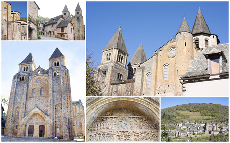 composite picture of Conques and Abbey Church of Saint Foyの写真素材