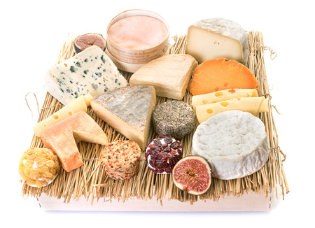 group of cheese in front of white backgroundの写真素材