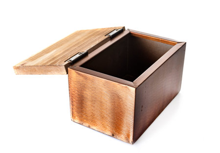 wood box in front of white background
