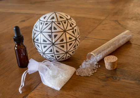 picture of bath salt and essentiel oilの写真素材