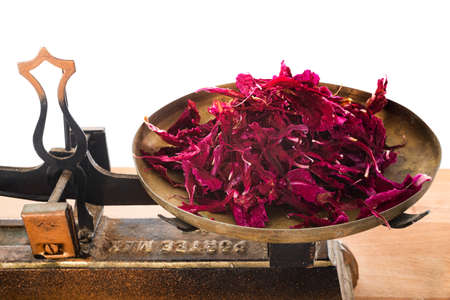 Roberval balance in front of white backgroundの写真素材