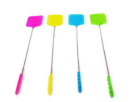 fly swatter in front of white backgroundの写真素材