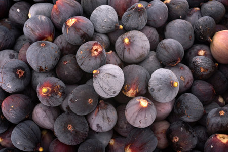 many purple figs in a crate, in summer