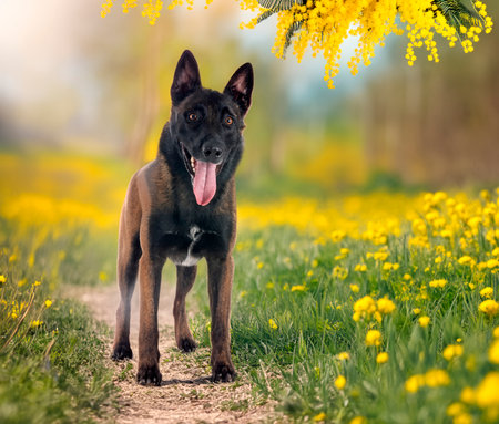 belgian shepherd in front of white backgroundの素材