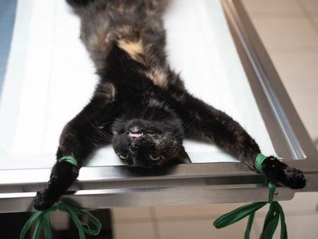 veterinarian makes a sterilization on a catの写真素材