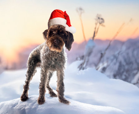Wirehaired Pointing Griffon in front of white backgroundの素材