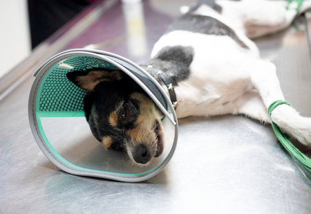 veterinarian does a sterilization on a dogの写真素材