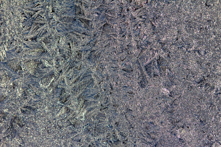 Shimmering macro abstract background of a frosted window pane with ice crystal design textures
