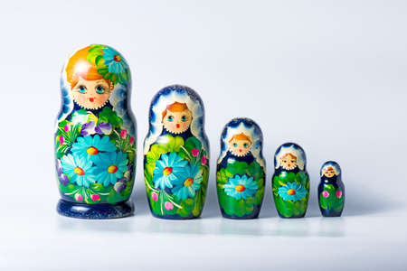 Green matryoshka isolated on white backgroundの写真素材