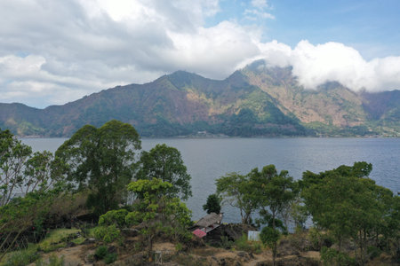 Lake view near Mt Batur viewpoint in Bali Indonesiaの写真素材