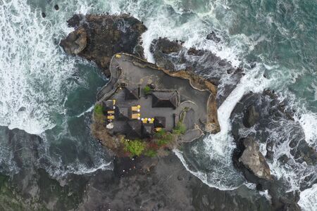 Tanah Lot aerial drone view in Bali Indonesiaの写真素材
