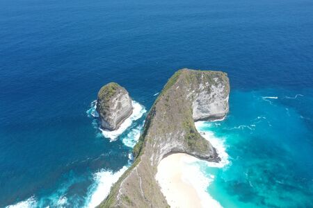 Kelingking beach in Nusa Penida Indonesia aerial viewの写真素材