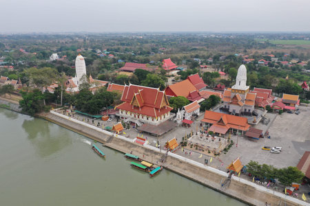 Beautiful river view of Temple in Ayutthaya Thailand