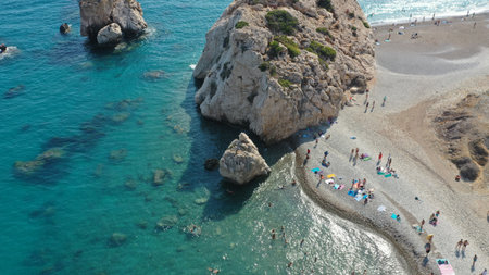 Beautiful view of Aphrodite's rock, Petra tou Romiou in Paphos Cyprusの写真素材
