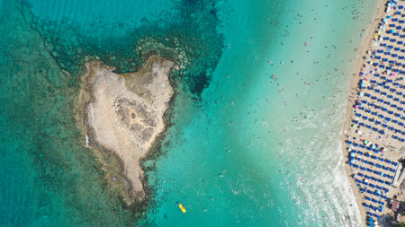 Beautiful aerial view of Fig Tree Bay in Protaras Cyprusの写真素材