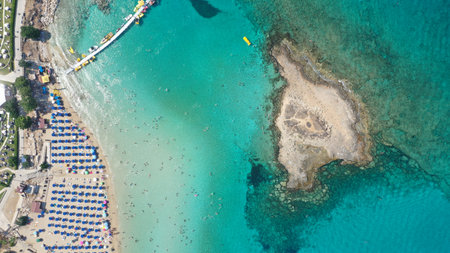 Beautiful aerial view of Fig Tree Bay in Protaras Cyprusの写真素材