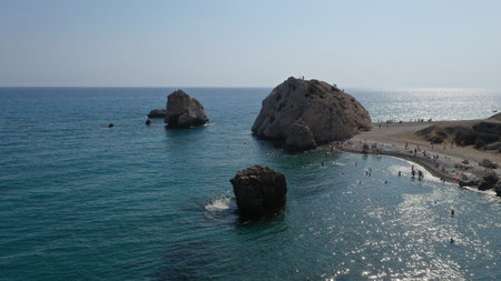 Beautiful view of Aphrodite's rock, Petra tou Romiou in Paphos Cyprusの写真素材