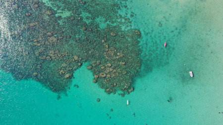 Beautiful aerial views of the coral reefs in Kata Beach Phuket Thailandの写真素材