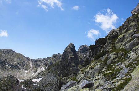 Background of masive rocky mountains in Retezat , Romania.の写真素材